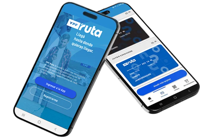 Dos celulares mostrando la app de YPF RUTA Contado