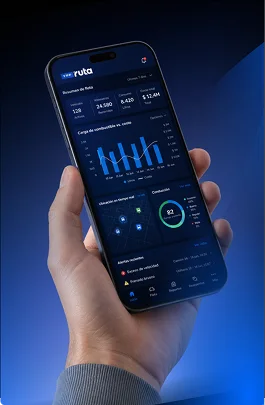 App YPF RUTA abierta en un celular, mostrando el tablero de consumos de la flota